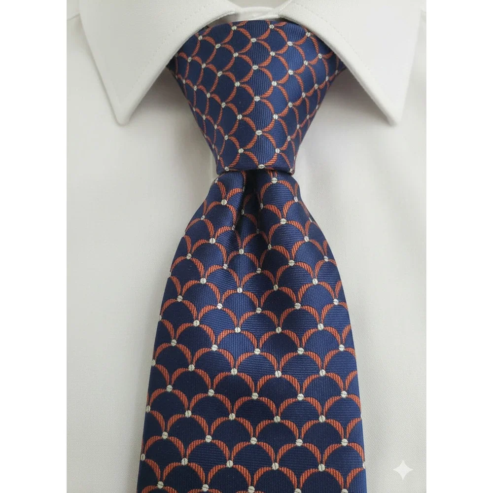 Paul Frederick blue orange scale print Italian silk tie - 58.5